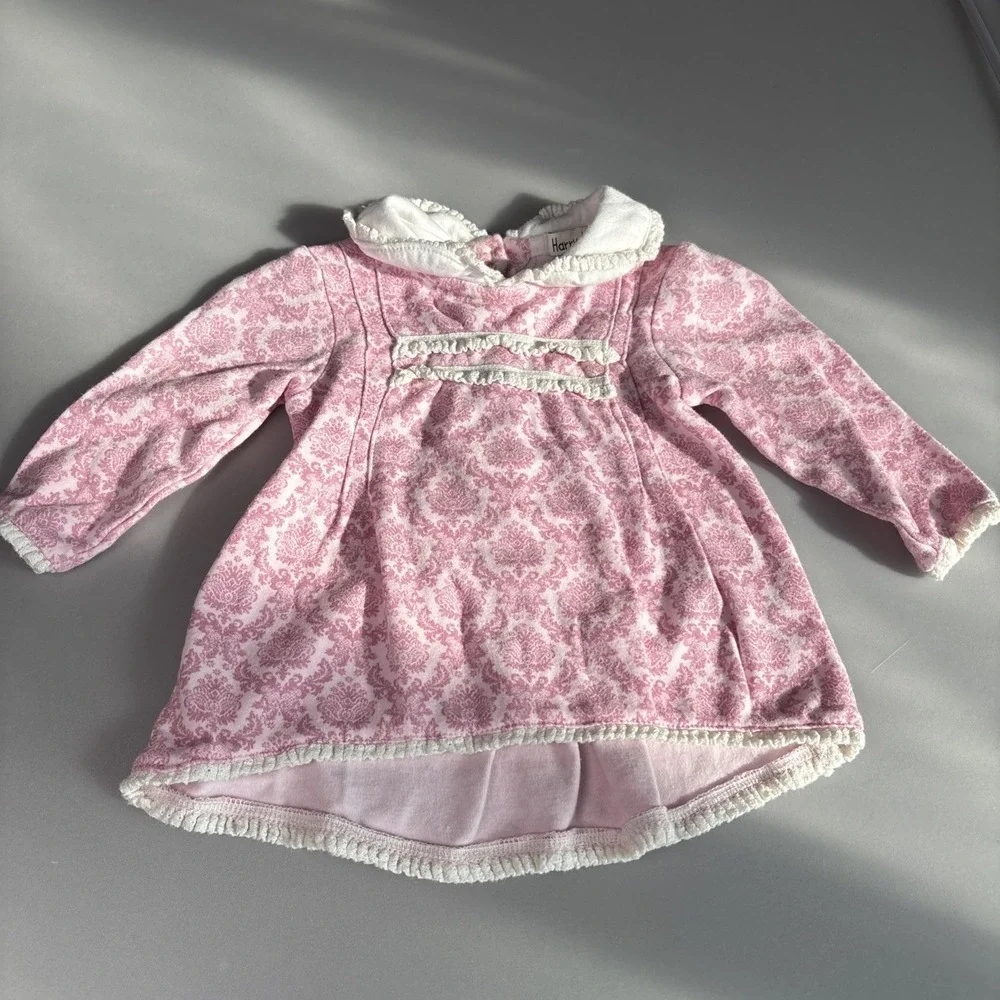 Pink Floral Baby Dress 6-9M Long Sleeve Ruffle Skirt Cotton Infant Boutique EUC